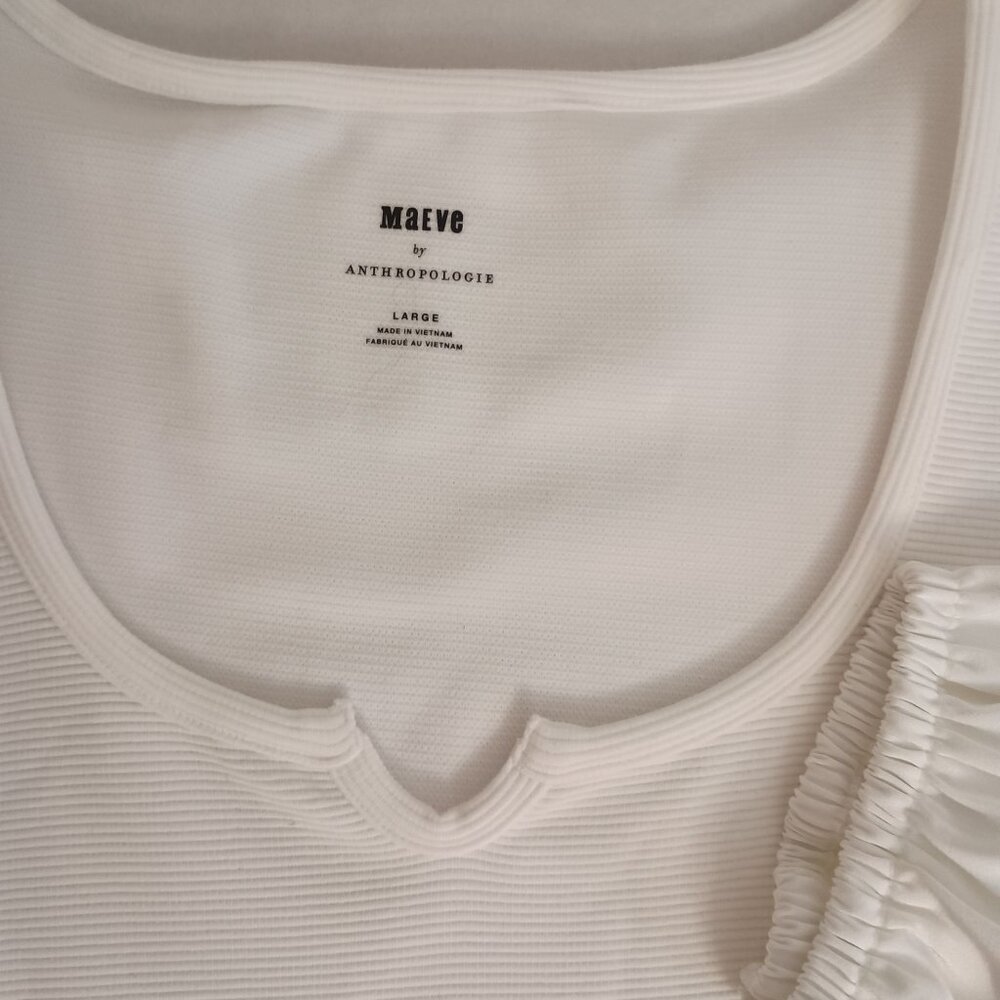 Anthropologie Maeve White Puff Sleeve Top L - Large - Picture 4 of 15